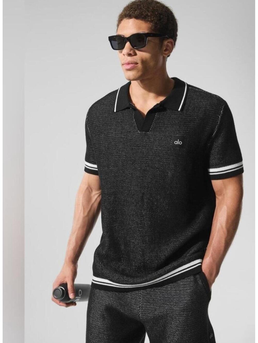 Men’s Alo Yoga Sport Club Knit Sweater Polo size XL black